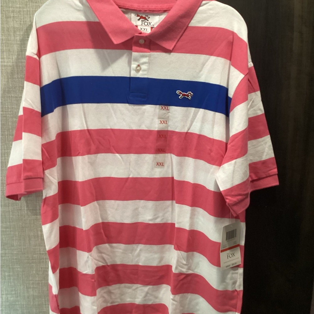 Retro Fox Pink, Blue and White Striped Men's Polo Shirt